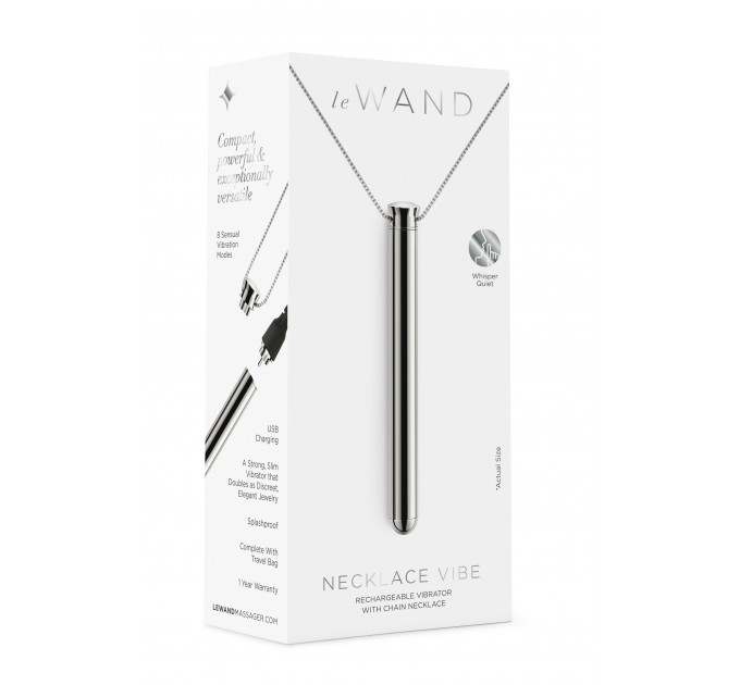 Вибропуля на цепочке Le Wand NECKLACE VIBE, металлическая, серебряная