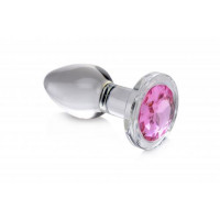 Анальная пробка со стразом Pink Gem Glass Anal Plug With Gem стеклянная, Medium