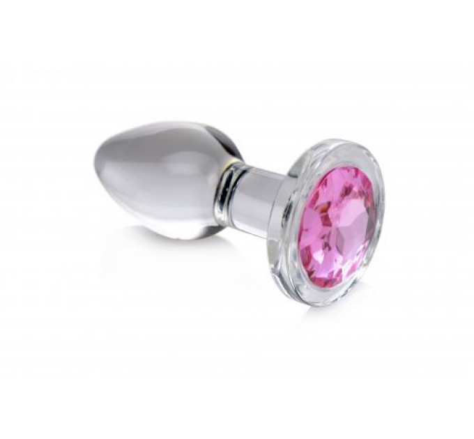 Анальная пробка со стразом Pink Gem Glass Anal Plug With Gem стеклянная, Medium