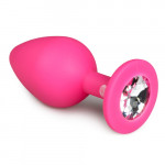 Анальная пробка с кристаллом Easytoys, силиконовая, розовая, 8.5х3.3 см