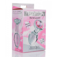 Анальна пробка зі стразом Pink Gem Glass Anal Plug With Gem скляна, Medium
