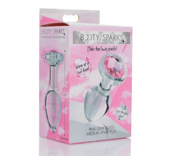 Анальная пробка со стразом Pink Gem Glass Anal Plug With Gem стеклянная, Medium