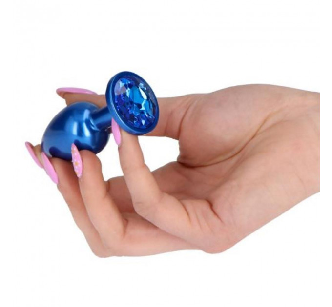Анальная пробка с камнем голубая Plug Pleasure Night размер S