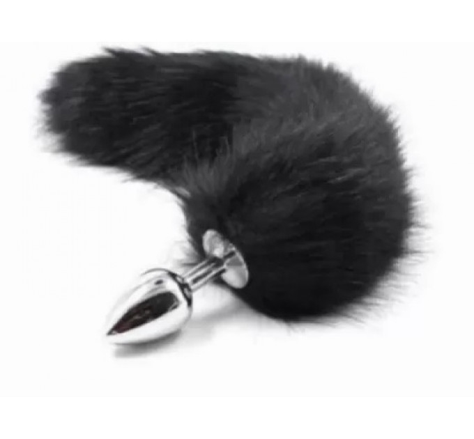 Анальная пробка S лисий хвост DS Fetish Anal plug S faux fur fox tail Black polyeste