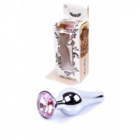 Анальная пробка серебряная с розовым камнем