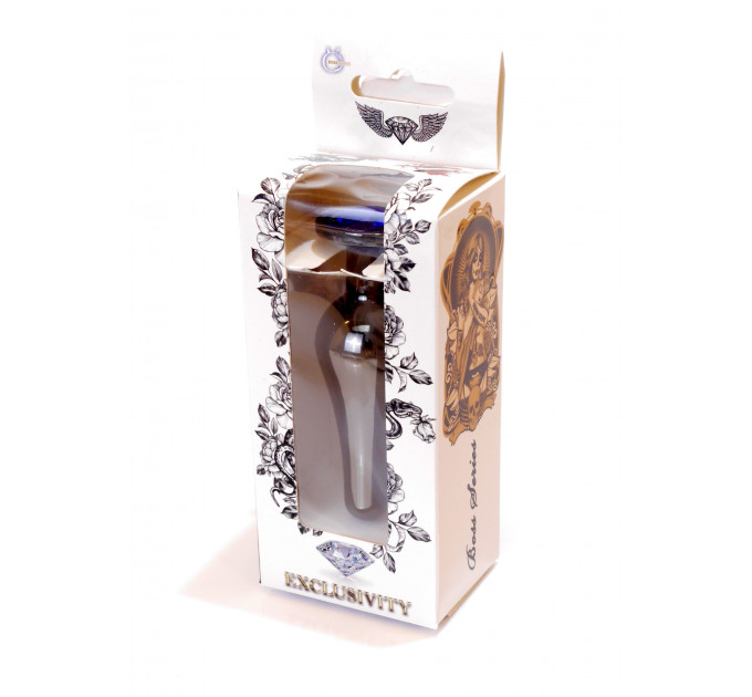 Анальная пробка из полированного алюминия с камнем Plug-Jewellery Dark Silver BUTT PLUG- Dark Blue