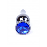 Анальная пробка из полированного алюминия с камнем Plug-Jewellery Dark Silver BUTT PLUG- Dark Blue
