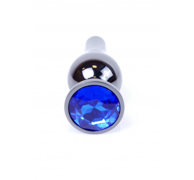 Анальная пробка из полированного алюминия с камнем Plug-Jewellery Dark Silver BUTT PLUG- Dark Blue