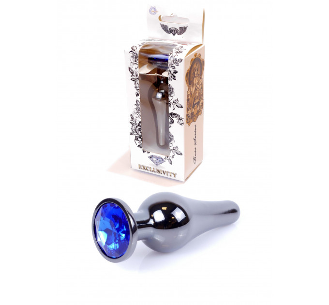 Анальная пробка из полированного алюминия с камнем Plug-Jewellery Dark Silver BUTT PLUG- Dark Blue