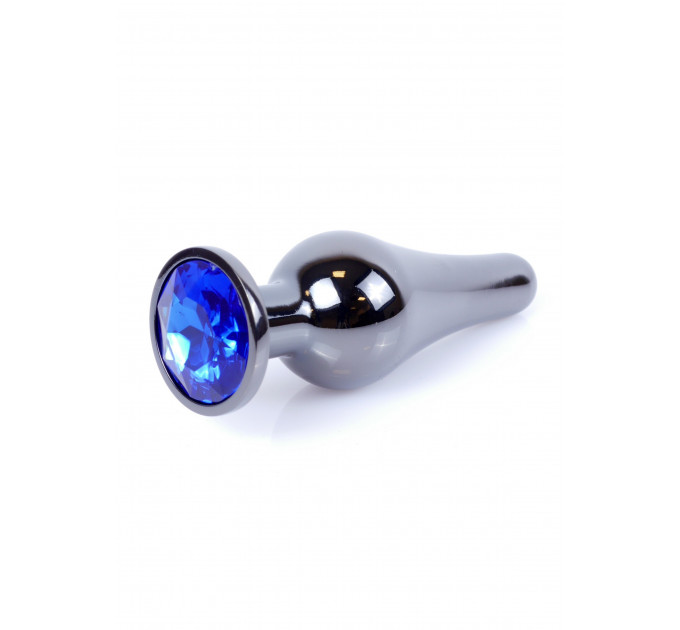 Анальная пробка из полированного алюминия с камнем Plug-Jewellery Dark Silver BUTT PLUG- Dark Blue