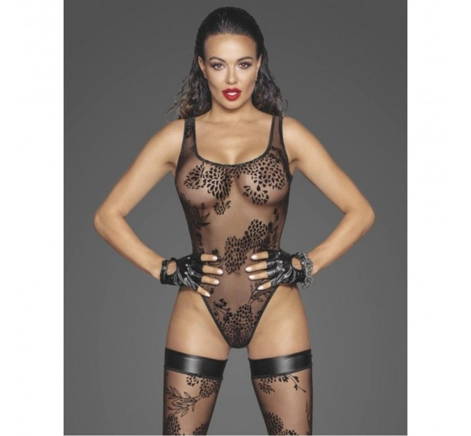 Боди с узорами L F242 Noir Handmade, полупрозрачное, черное