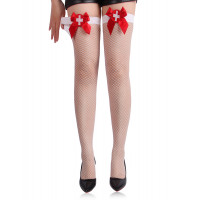 Чулки в сеточку белые с красным бантом Star Night для ролевого костюма медсестры