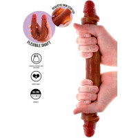 Двухсторонний фаллоимитатор с крайней плотью ToyJoy Get Real коричневый, 35 cм