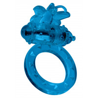 Эрекционное кольцо с бабочкой Toy Joy, с вибропулей, синее, 4.5 см