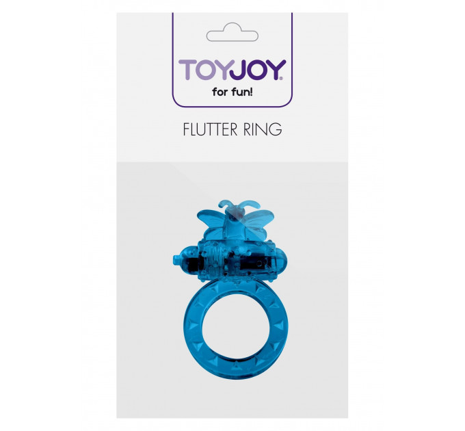 Эрекционное кольцо с бабочкой Toy Joy, с вибропулей, синее, 4.5 см