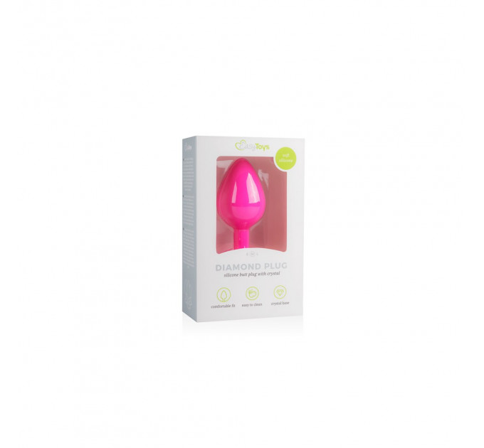 Анальная пробка с кристаллом Easytoys, силиконовая, розовая, 8.5х3.3 см