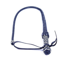 Кнут-нагайка с твердым наконечником кожаный DS Fetish сине-белый (Голландия)