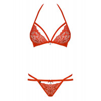 Комплект белья с декоративными бретелями Obsessive 838, красный, L/XL