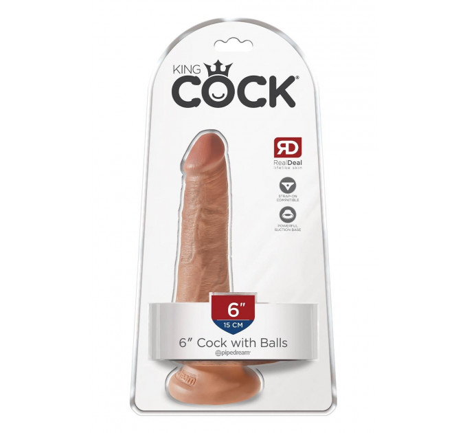Королевский фаллоимитатор с мошонкой Pipedream King Cock на присоске, бежевый