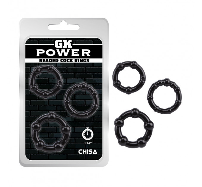 Набор эрекционных колец Chisa GK Power Cock Rings разного диаметра и структур, черный