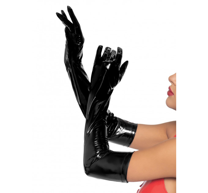 Перчатки сексуальные размера S Stretchy Vinyl Opera Length Gloves от Leg Avenue, виниловые, черные