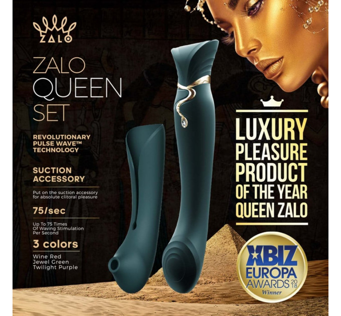 Вибратор с насадкой Zalo Queen Set с волновой стимуляцией, для клитора и точки G, зеленый