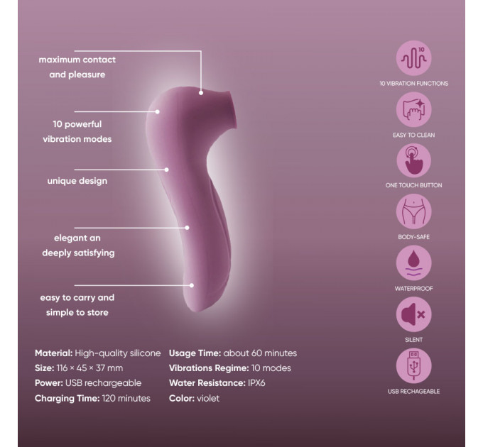 Вакуумный стимулятор клитора Sweet Em, сиреневый