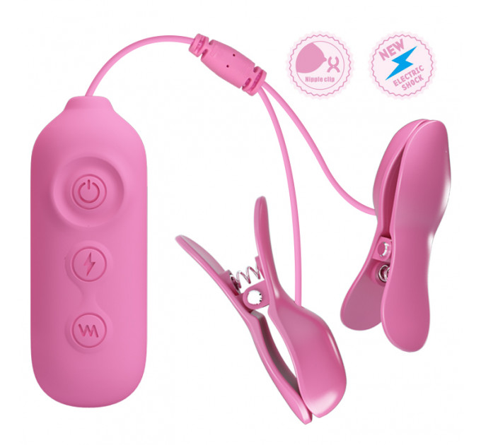 Віброзатискачі для сосків Pretty Love Nipple Clip з електростимуляцією, рожеві