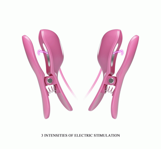 Віброзатискачі для сосків Pretty Love Nipple Clip з електростимуляцією, рожеві