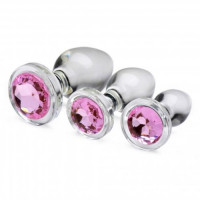 Набор анальных пробок Pink Gem Glass Anal Plug Set из стекла