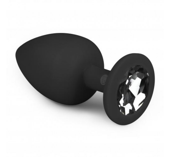 Анальная пробка с кристаллом Easytoys, силиконовая, черная, 10 х 4 см
