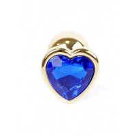 Анальная металлическая золотая пробка с камнем в форме сердца Синий S Jewellery