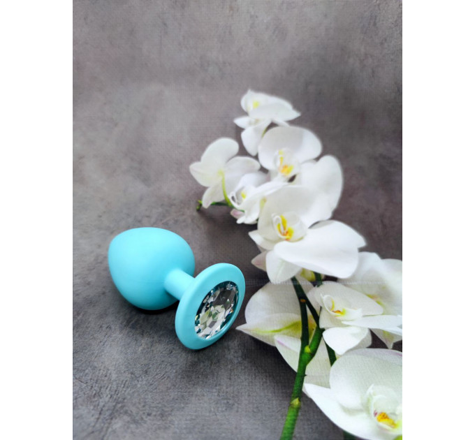 Анальная пробка Loveshop Blue Silicone white crystal