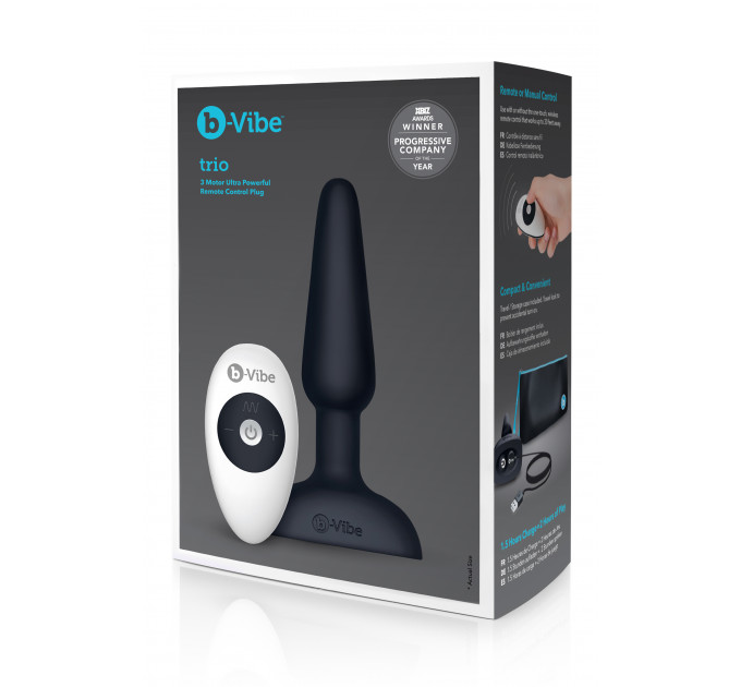 Анальная пробка с 3 моторами B-Vibe - Trio Remote Control Butt, черная