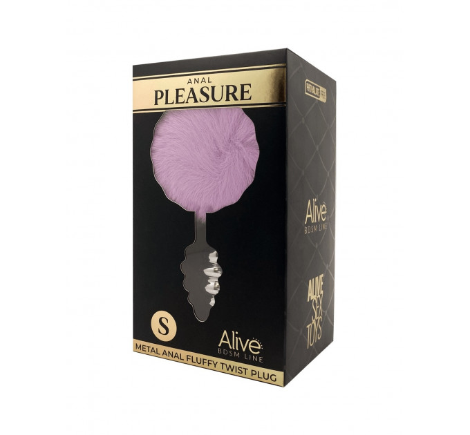Анальна рельєфна пробка Alive Anal Pleasure зі світло-фіолетовим хвостом, S
