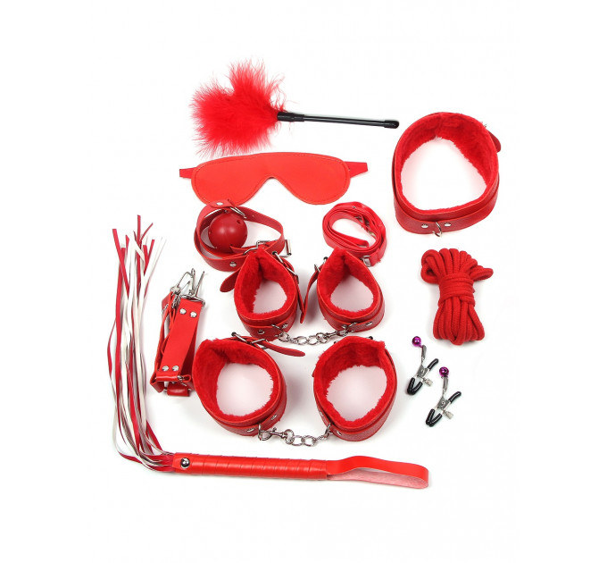Бондажний набір Star Night для БДСМ, червоний, 11 предметів