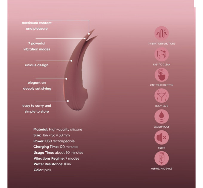 Двухсторонний вакуумный стимулятор для клитора с вибрацией Sweet Em, розовый