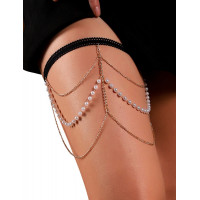 Гартер на ножку Star Night с подвесками из золотистых цепочек и ряда жемчужин, One Size