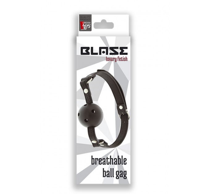 Кляп пластиковый с отверстиями Dream Toys BLAZE и ремешком из кожзаменителя, черный
