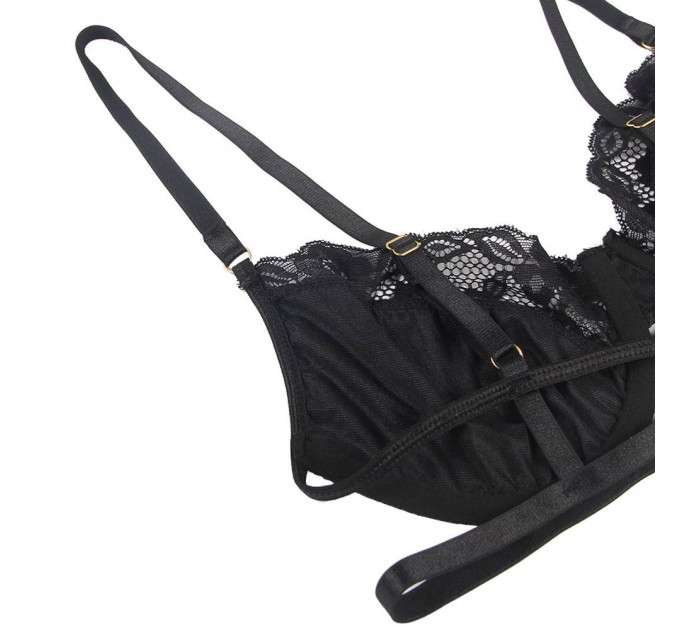 Комплект білизни мереживної Star Night з поясом для панчох, чорний, XS-S
