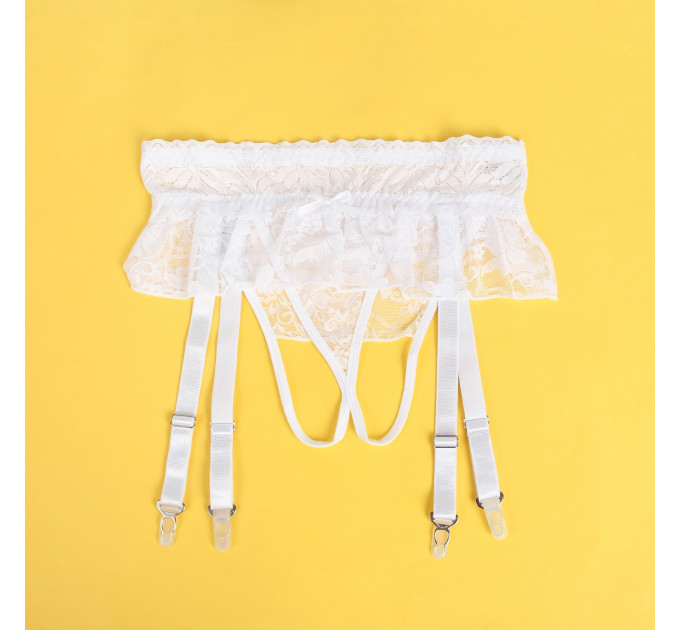 Мереживні трусики з пажами для панчох Star Night і відкритим доступом, білі, XS-S