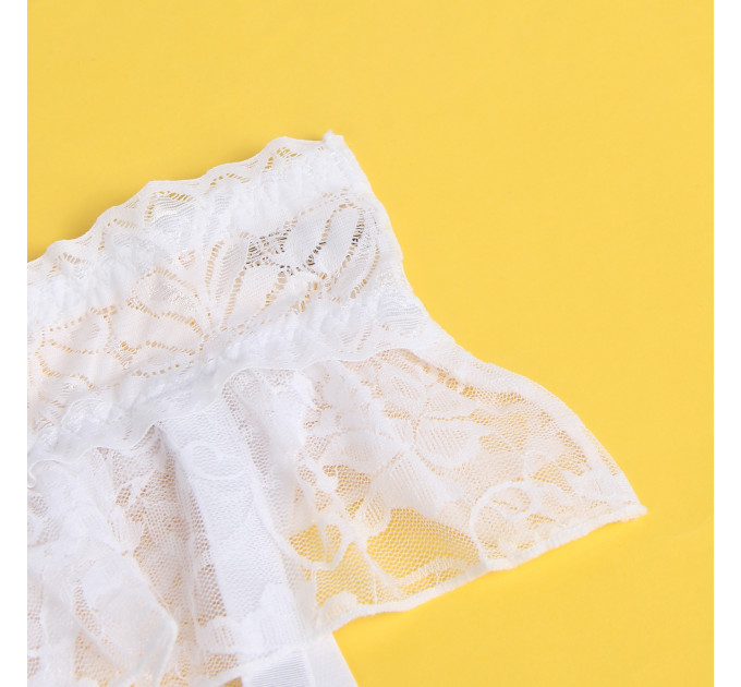 Мереживні трусики з пажами для панчох Star Night і відкритим доступом, білі, XS-S