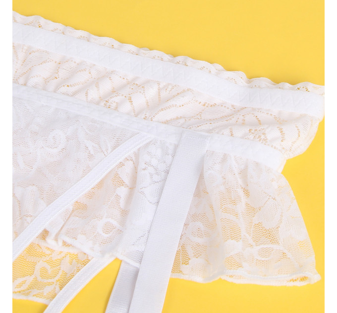 Мереживні трусики з пажами для панчох Star Night і відкритим доступом, білі, XS-S