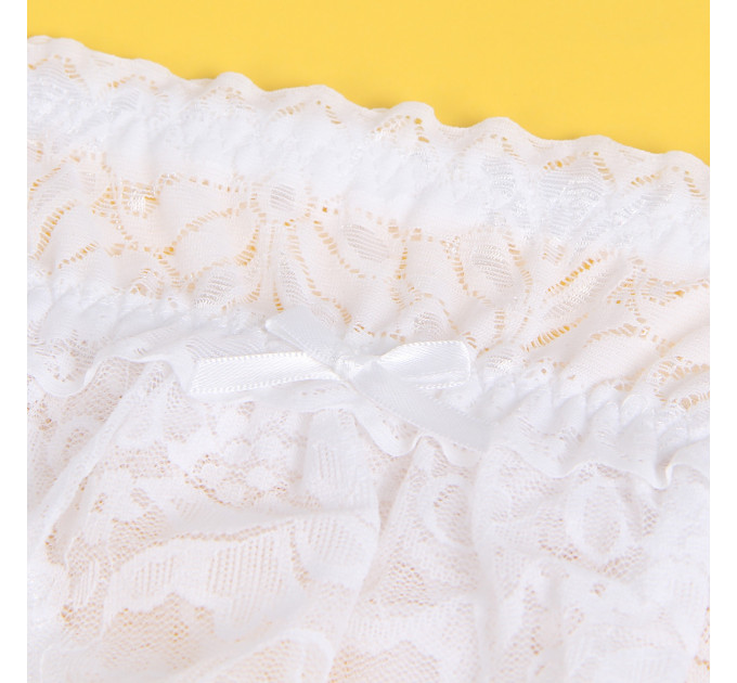 Мереживні трусики з пажами для панчох Star Night і відкритим доступом, білі, XS-S