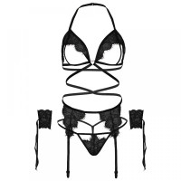 Комплект нижнего белья Leg Avenue Eyelash Lace Open Cup Black O\S
