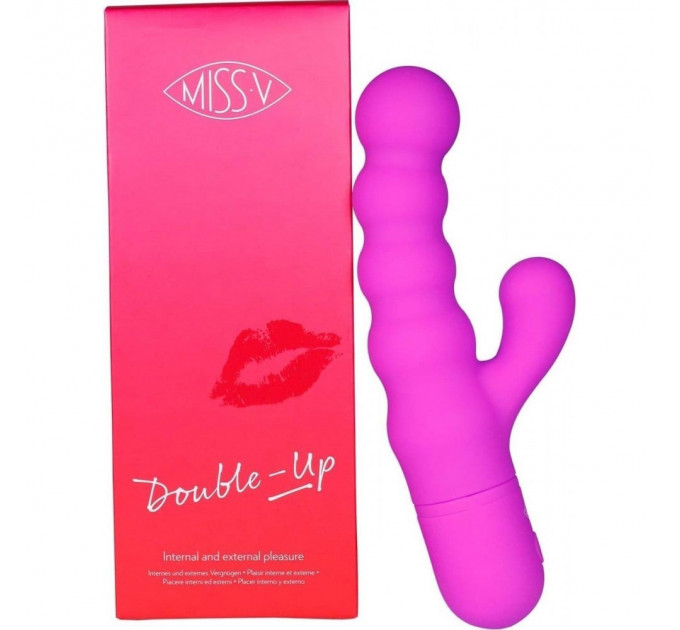 Вибратор-кролик рельефный Double Up Miss V, фиолетовый