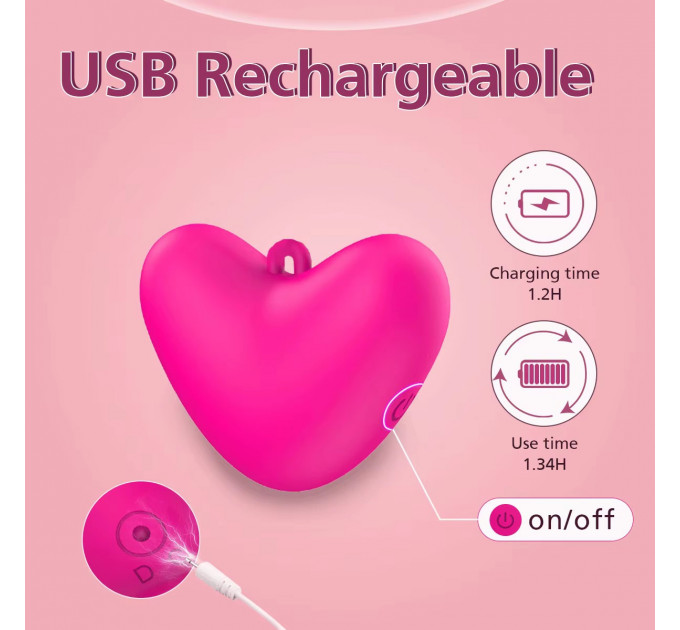 Міні-вібратор кліторальний Every Night Toys Eileen у формі серця рожевий, 10 режимів вібрації
