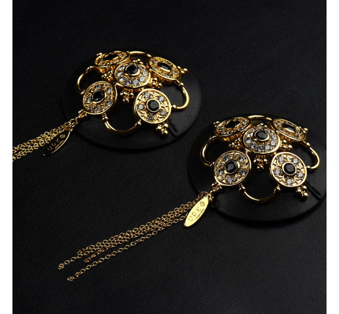 Пестисы с горным хрусталем и цирконием UPKO Luxury Baroque с итальянской кожи, черного цвета