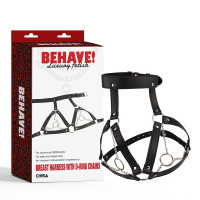 Портупея на грудь с цепочками и декоративными кольцами на соски Chisa BEHAVE! Luxury Fetish черная