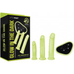Страпон люминесцентный Whipsmart Glow in the Dark с 3 насадками, черный-белый